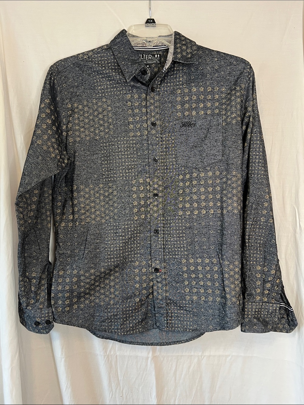 Filter Dark Gray Patterned Button Down Shirt